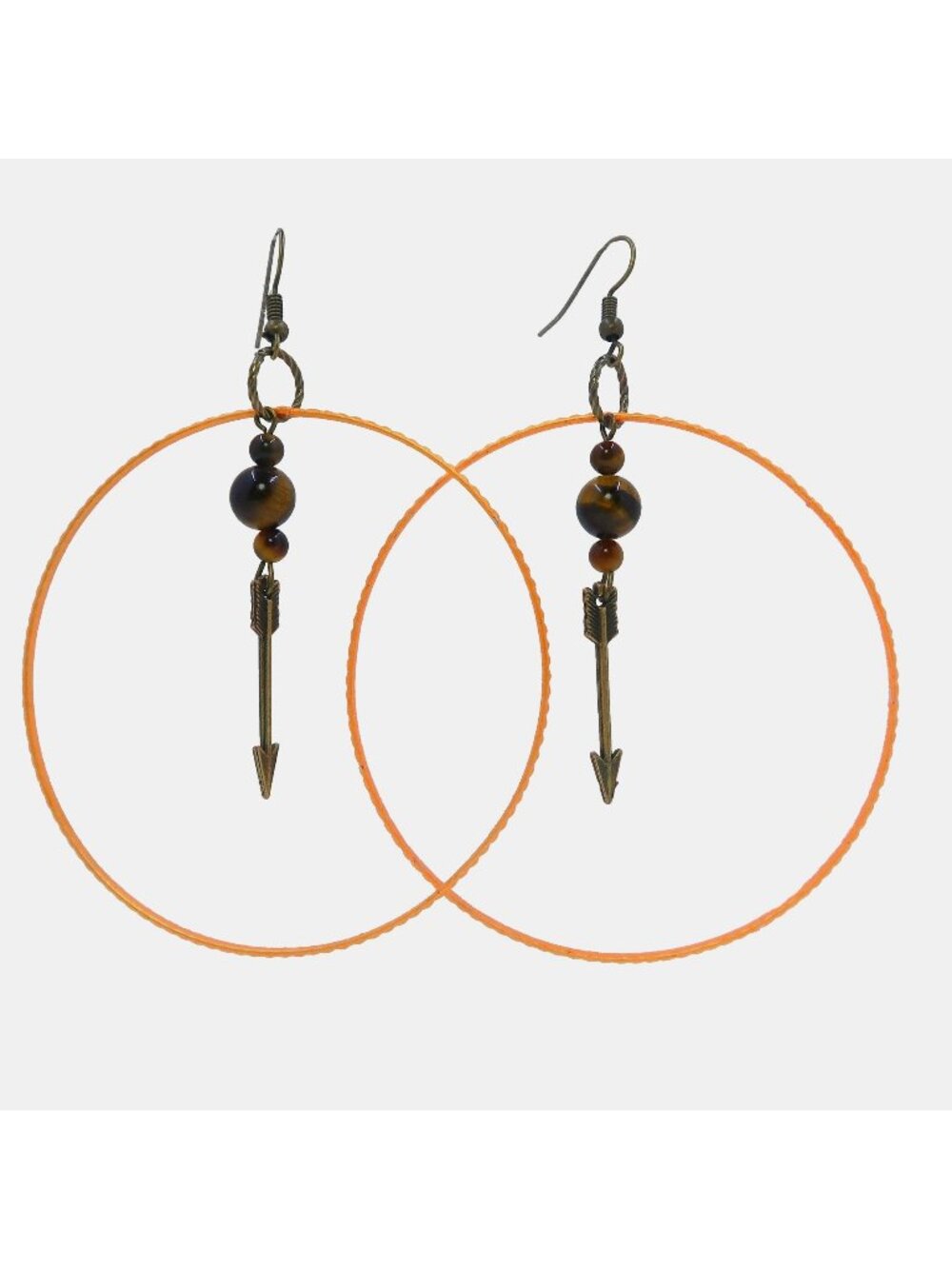 Tigers Eye Earrings Orange Hoops Archery Aim High Arrow Dangle Statement Jewelry